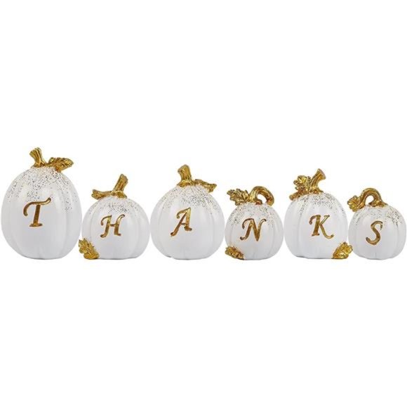 Set of 6 Thanksgiving Pumpkins, Resin Pumpkin, Thanks Tabletop Centerpieces - Picture 2 of 7
